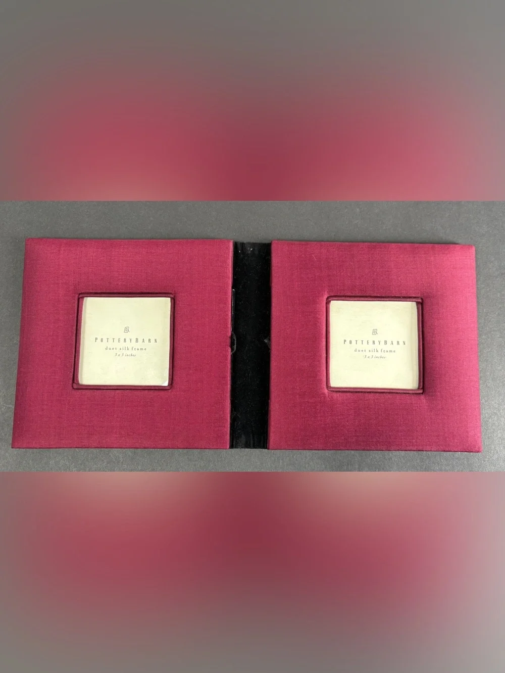Pottery Barn Duet Silk Frame Photo Box Burgundy Vintage